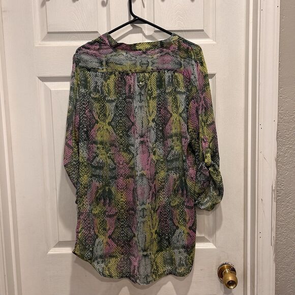 Wrangler Rock 47 Shirt Womens XXL Snake Print Green Purple Button Roll Tab Bling - Picture 6 of 7